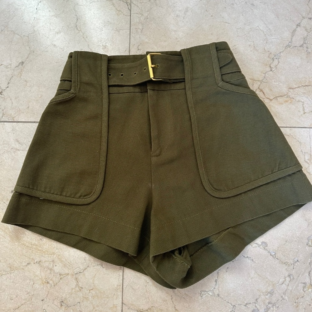 3.1 Phillip Lim Olive Green Belted High Waist Shorts sz 0 XS